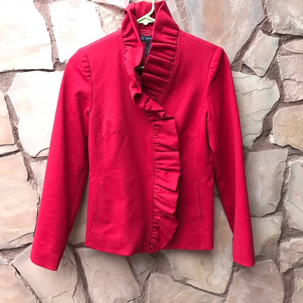 INC Red Ruffle Blazer Jacket - Picture 2 of 8